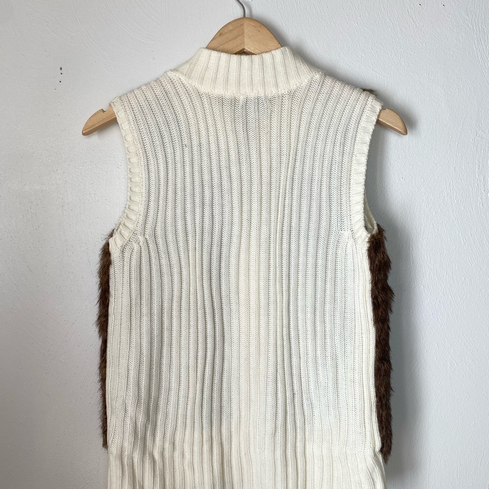 NWOT: Kim Rogers Petite Faux Fur Knit Vest. Brown/Ivory. Sz PS. - Picture 8 of 12